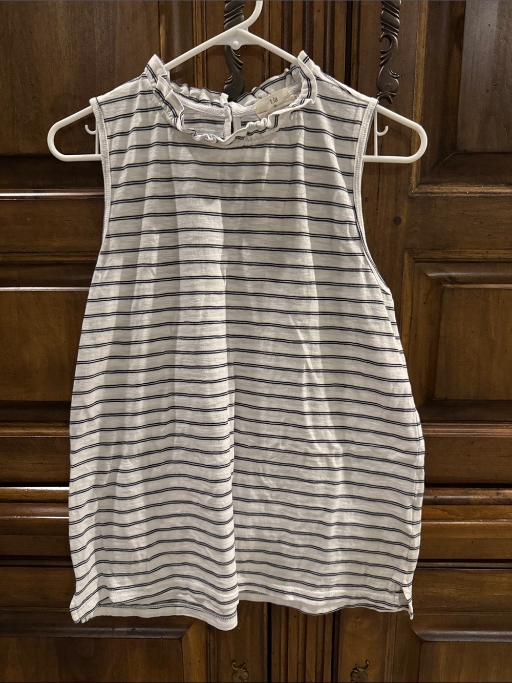 T.La/Anthropologie White/Black Ruffled Mock Neck Striped Tank - NWT - Small